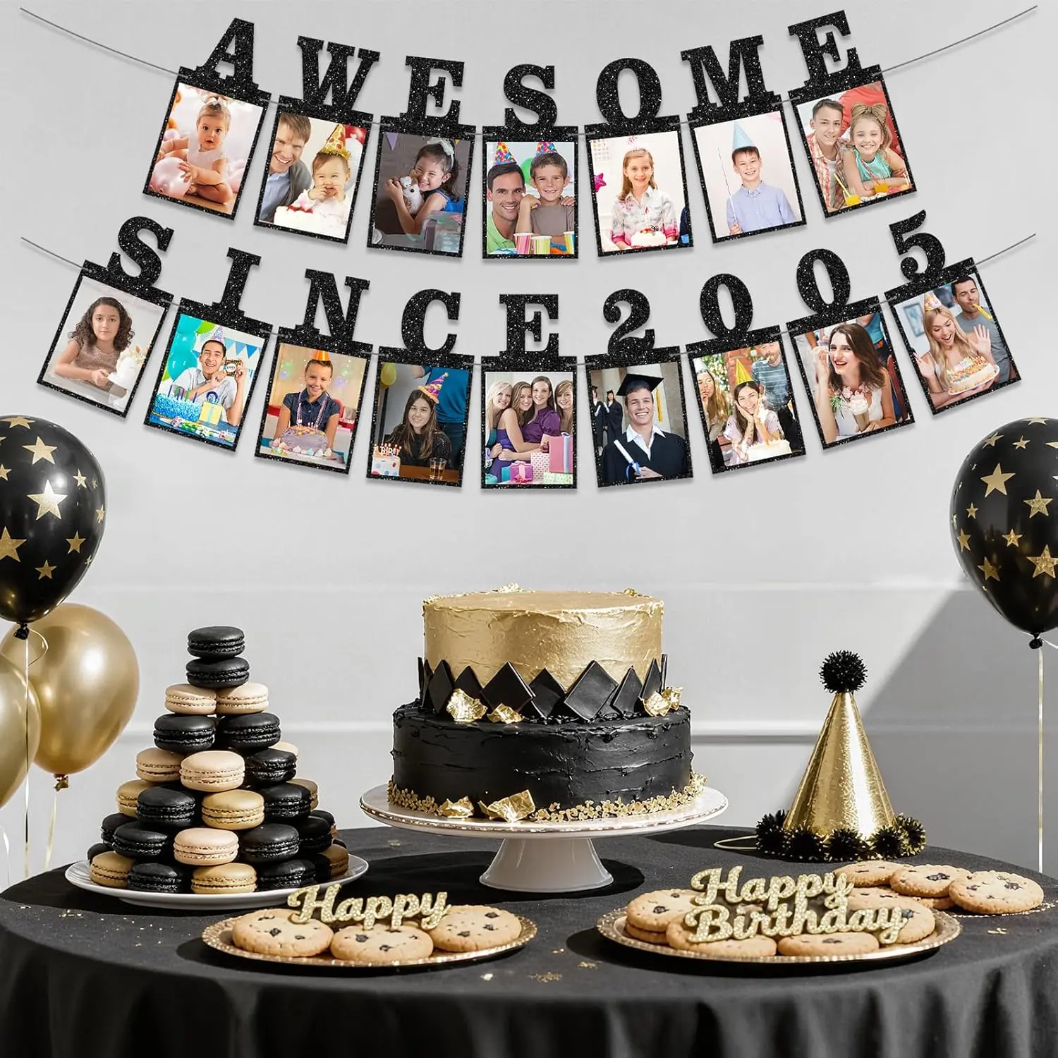 21st Birthday Theme Black Gold Rose Gold Decorations Pack, Awesome Since 2005 Photo Banner Cheers & Beers To 21 Banner Back In 2005 Table Sign, Birthday Party Photo ,Backdrop Supplies, 21 Year Old Birthday Gifts for Him Her