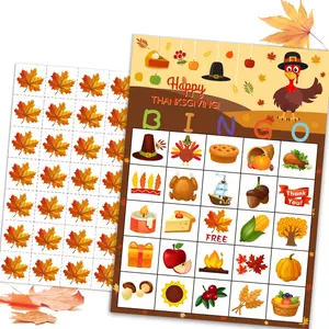 Fall Bingo Game - Thanksgiving Party Activities for 24 Players Family and Thanksgiving Bingo Pame for Party with Festive Icons and Colorful Design