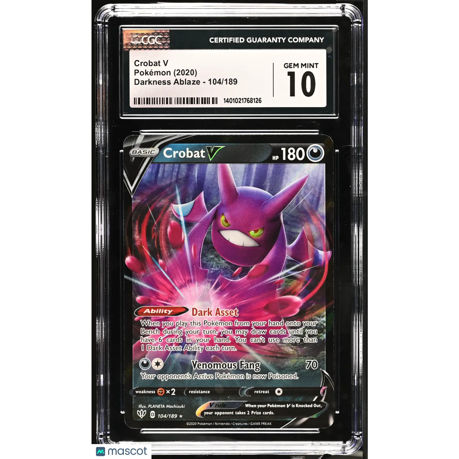 2020 Pokemon Darkness Ablaze Crobat V #104/189 CGC 10 GEM MINT