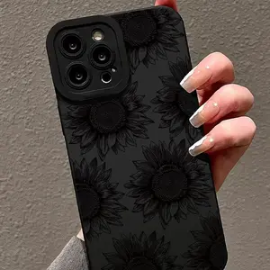 Dark sunflower graphic phone casefor iPhone 16 pro max 15 Pro 14plus 13 12 11 x/Xs xsmax silicone back cover smartphone accessories shockproof anti-slip soft TPU phone protective cover phone accessory slim clear iPhone 15 casetify iPhone case Pro Max s