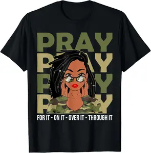 100%cotton Pray On It Pray Over It Black Woman Loc'd Christian Women T-Shirt Top Vintage Womenswear Everyday