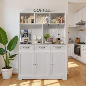 Gizoon Kitchen Pantry Cabinet with Microwave Shelf 60.2" Tall Coffee Bar Cabinet with Storage Kitchen Hutch with Countertop for Dining Room and Craft Room