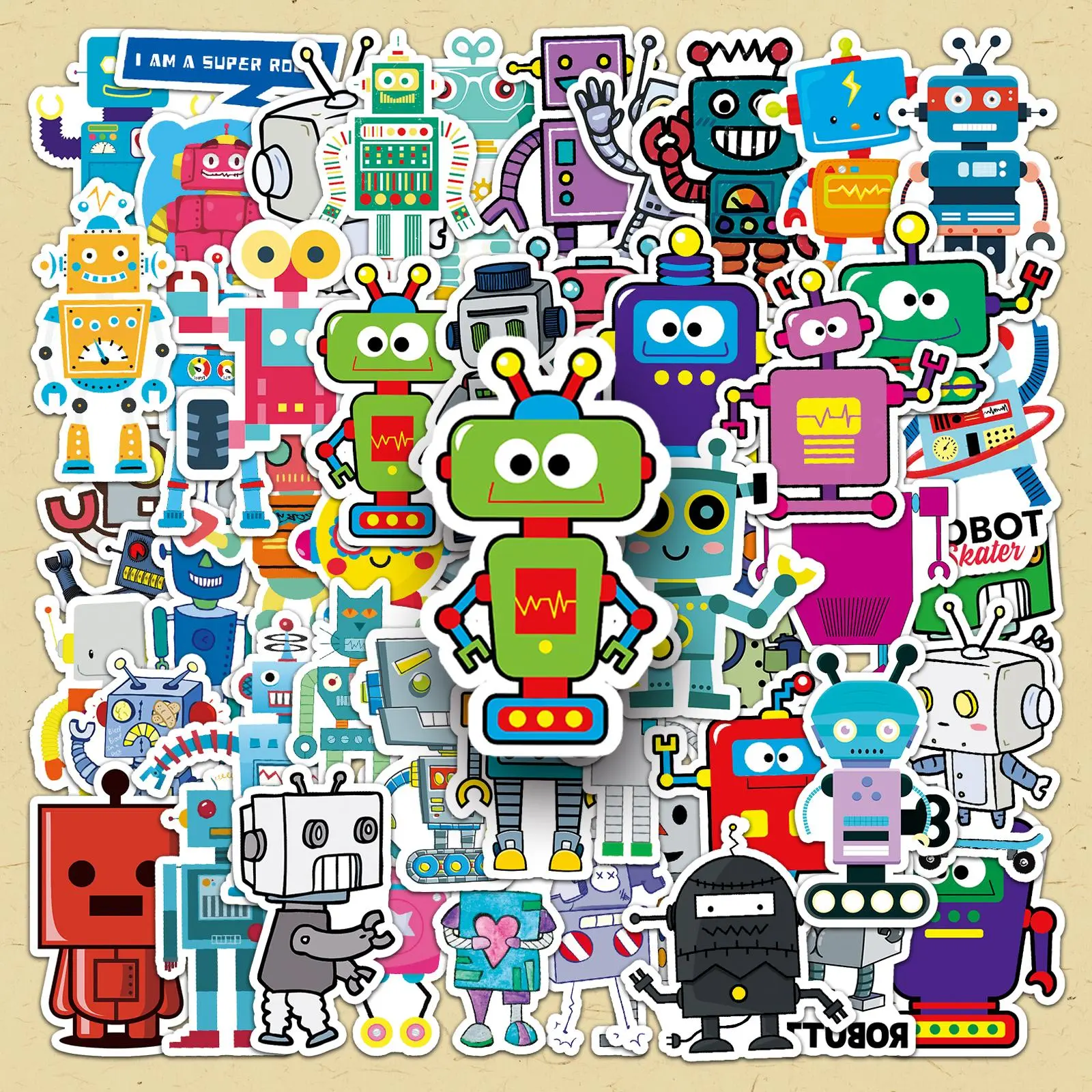 Cartoon Robot Pattern Sticker, 51pcs/set Cute Robot Decorative Sticker, DIY Decals for Water Bottle, Laptop, Phone Case, Scrapbooking, Journal Making