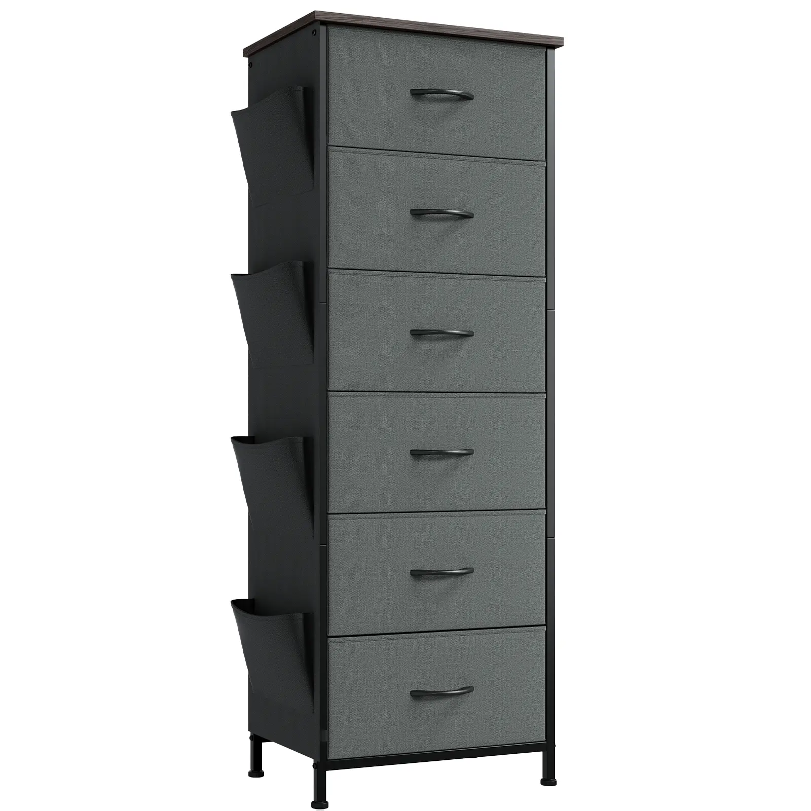 Somdot Tall Dresser for Bedroom with Side Pockets, 3/4/5/6 Drawer Storage Organizer Chest of Drawers with Fabric Bins for Closet Bedside Nursery Livin