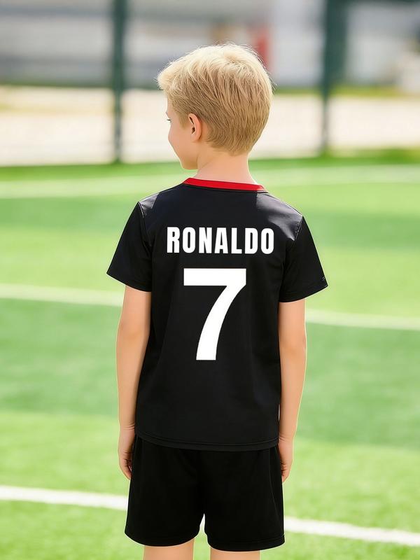Children's football jersey and shorts set, Sports clothing set - Lightweight and breathable sportswear, with team number 7 and name RONALDO, machine washable, suitable for boys, ideal for football practice and outdoor activities