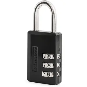 Black Combination Padlock, Indoor Gym Locker Lock with Customizable 3-Digit Code for Luggage, Backpacks, Cabinets, 647D