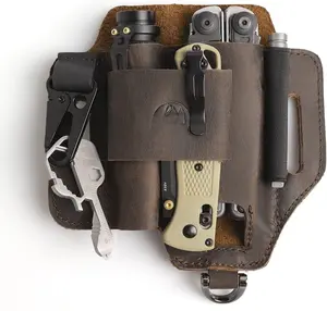Leather Multitool Sheath,EDC Belt Organizer for Work and Daily Use,Leatherman Sheath,EDC Pocket Organizer for Flashlight and Multitool,Gifts for Men for Multitool,Darkbrown