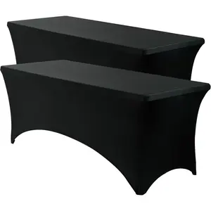Spandex Tablecloth 2 Pack 6FT, Fitted Stretch Table Cover for Rectangle Tables, Wrinkle Resistant and Washable Tablecloths for,,, Wedding, Banquet, Birthday, Black