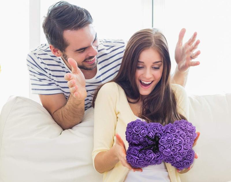 Artificial Flowers Rose Bear ,Rose Teddy Bear, Flower Bear Cub, Forever Rose Everlasting Flower for Window Display, Anniversary Christmas Valentines Gift (Purple) Artificial flowers