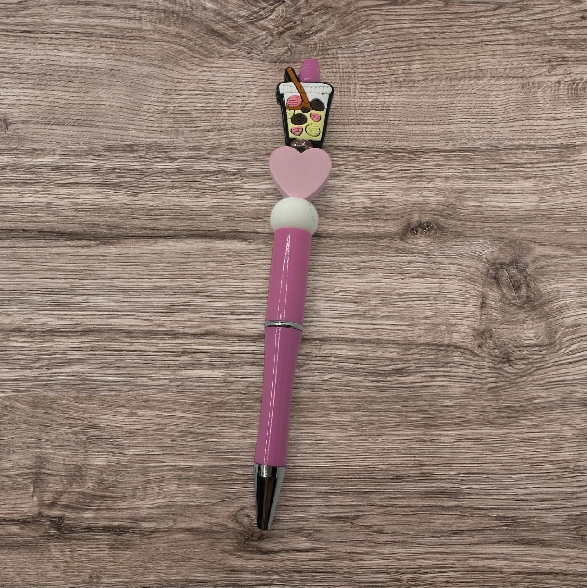Beaded Pen Heart, Coffee Elegant Diamond Pink Pen - Stylish Writing Tool with Beaded Heart and Diamond Accents, Smooth Writing, Comfortable Grip