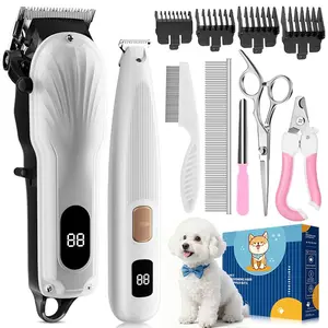 KALHELA Dog Grooming Kit for Heavy Thick Hair & Coats Low Noise Rechargeable Cordless Waterproof Clippers with Stainless Steel Blade and Paw Trimmer for Pets