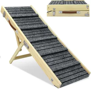 Colourtree Wooden Adjustable Folding Dog Ramp - Joint Protective 39.37"×15.75" Portable Pet Ramp with Non-Slip Mat for Car Bed Couch