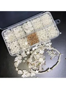 800 Pcs White Mixed Acrylic Pearl Polished Loose Beads Set for Elegant Jewelry Making Crafting Phone Chain Accessories