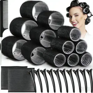 33PCS Hair Curlers Rollers with Clips, Hair Rollers Set 3 Sizes with12PCS Duckbill Clips Hair Rollers for Long Medium Short Thick Fine Volume Bangs Salon Styling Tool