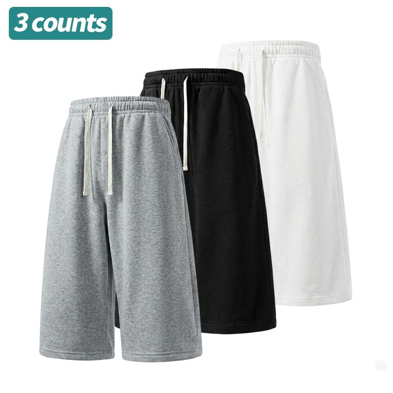 3-pack men’s casual athletic shorts, loose and versatile outdoor shorts, solid color with a simple drawstring design, suitable for everyday commuting and running.