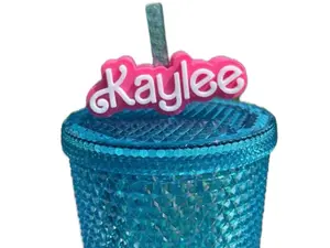 Custom Name Straw Topper - Personalized Straw Accessories - Custom Tumbler Tags - Party Favor - Straw buddy - Tumbler Acessories Hot Pink Doll Name Drinkware Mug Flask Cup