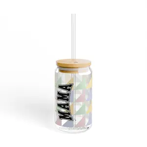 Mama Sipper Glass (16oz) — Geometric Pastel Straw Tumbler
