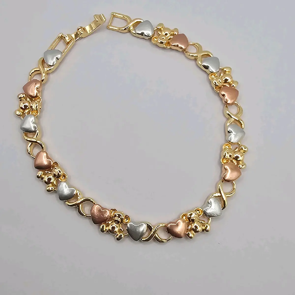 bracelet Gold-plated with heart's and bears 8"inches three colors fashion with love hearts valentines