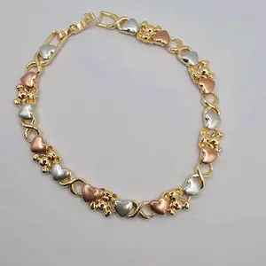 bracelet Gold-plated with heart's and bears 8"inches three colors fashion with love hearts valentines