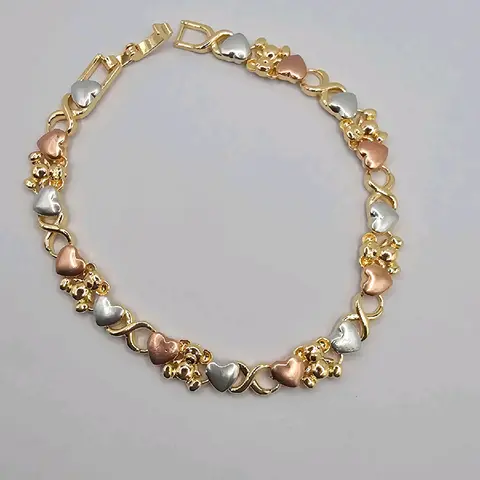 bracelet Gold-plated with heart's and bears 8"inches three colors fashion with love hearts valentines