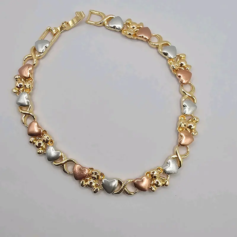 bracelet Gold-plated with heart's and bears 8"inches three colors fashion with love hearts valentines