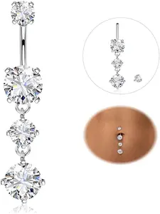 Titanium Belly Button Bars Silver Gold Belly Bar 14G CZ Dangly Belly Button Piercing Belly Rings Piercing Jewellery Heart Butterfly Teardrop Dangle Body Jewelry