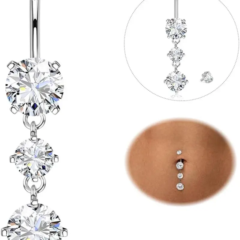 Titanium Belly Button Bars, 14g Cz Dangly Piercing, Casual All Seasons Jewelry, Heart Butterfly Teardrop Design, Belly Button Piercings
