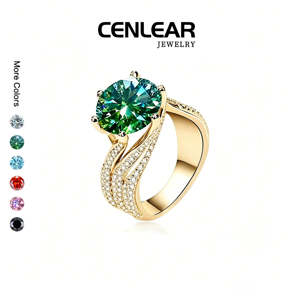 CENLEAR 3CT/5CT Green Moissanite Ring 18k Gold Plated D Color VVS1 Solitaire Engagement Ring |   Statement Wedding Band For Women Large Center Stone |   Anniversary Gift For Her Stackable Jewelry