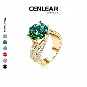 CENLEAR 3CT/5CT Green Moissanite Ring 18k Gold Plated D Color VVS1 Solitaire Engagement Ring |   Statement Wedding Band For Women Large Center Stone |   Anniversary Gift For Her Stackable Jewelry