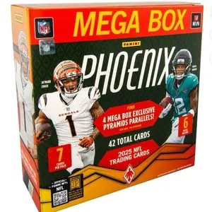 1 Pack of NFL 2025 Panini Phoenix trading cards from a MEGA BOX. Rip and ship if I’m Live, shipped sealed if I’m not.