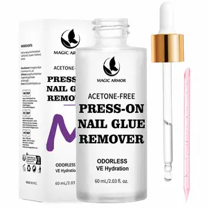 MAGIC ARMOR 60ML Press On Nail Glue Remover - Acetone-Free Odorless Fake Nail Remover with Crystal Stick, Soft Painless Removal for Nail Tips & Rhinestone Adhesive