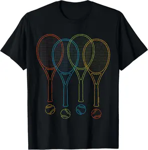 100% cotton Unisex Tennis T Shirt Women Men | Rackets & Balls Cool Tennis T-Shirt