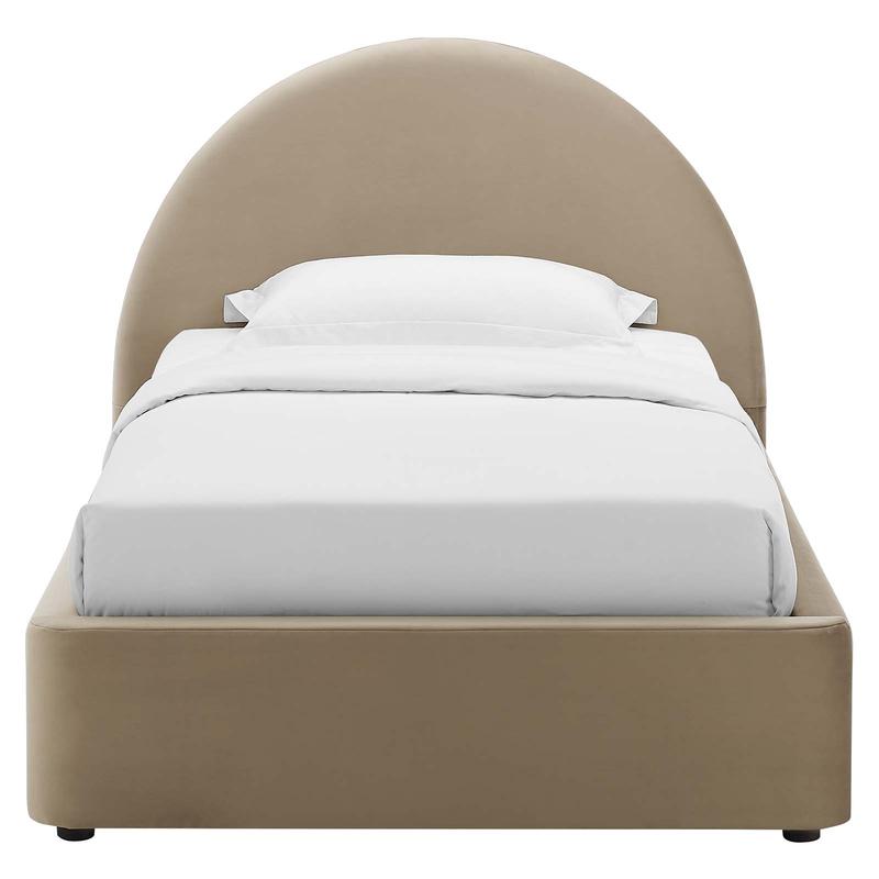 Modway Resort Performance Velvet Arched Round Twin Platform Bed in Taupe