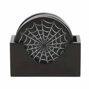 Spiderweb Coaster Set - Handy Tableware with Black Finish and Unique Spiderweb Design for Halloween