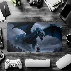 Khaleesi and Dragon Desk Mat - Game of Thrones Mouse Pad, Targaryen Office Desk Accessories, Mother of Dragons Work Mat, Fantasy Desk Decor,