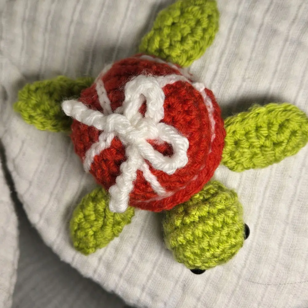 Handcrafted Christmas Present Turtle - Red and Green Design