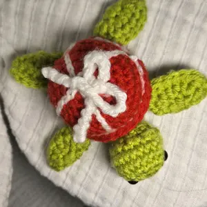 Handcrafted Christmas Present Turtle - Red and Green Design