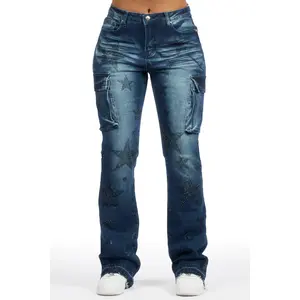 Kendrica Dark Wash Rhinestone Stacked Jean