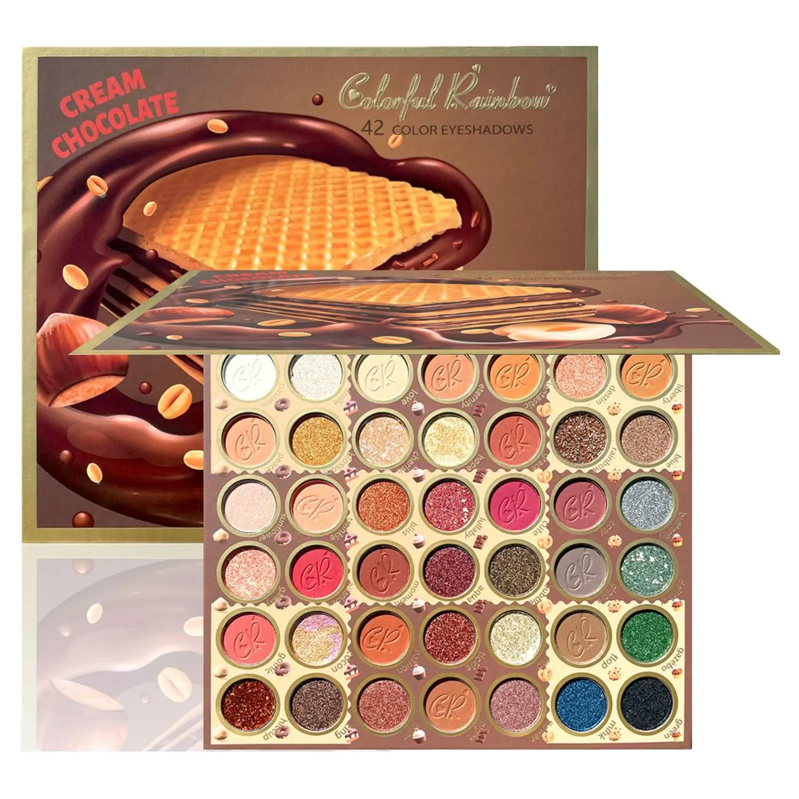 42-Color Rainbow Cream Chocolate Eyeshadow Palette Kit, 2769/42color Highly Pigmented Palette, Rich Matte-Glitter Pigment, Sweet Design for Daily-Party Makeup, Smooth Texture for Rainbow Eye Bundle & Makeup Routine, Matte Eyeshadow, Cosmetic