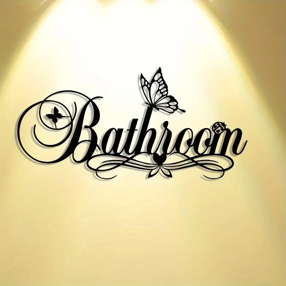 Butterfly & Letter Pattern Bathroom Sign, Restroom Sign, Decorative Sign, Modern Art Wall Decor, Removable Bathroom Sign for Home Office Living Room Bedroom Decoration