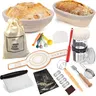 Artisanal Sourdough Starter Kit for Beginners & Bread Lovers - Durable Kitchen Bakeware, Essential Baking Tools with 24oz Non-Toxic Glass Jar, 9" Round/10" Oval Rattan Bannetons, Whisk, Dough Scraper, Measuring Spoons, Temp-Guided Rise Guide