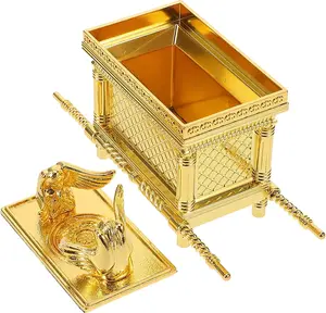 Large Ark of The Covenant on Copper Base with Intricate Gold Design and Detailed Features for Elegant Home Decor Religious Ornaments