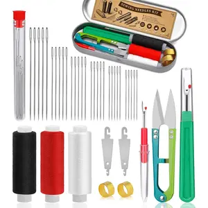 42 PCS Big Eye Steel Sewing Needles Kit, 6 Size Steel Needles for Hand Sewing, Sewing Kit with Seam Ripper, Threader, Storage Box Supplies for Repairing Quilting Embroidery Crafts