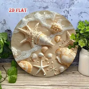 Aluminum Wall Art of Coastal Seashell and Starfish 2D Beach Home Decor for Living Room Bathroom