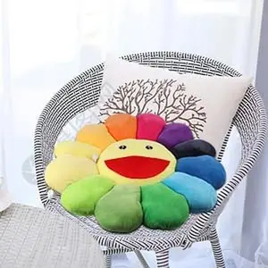 ANSQU Rainbow Pillow SmileFace Sunflower Decor Flower Plush Pillow 16.5in Soft Comfy Double-Sided Mat for Bedroom Living Room Study Decoration Pastel Decorating