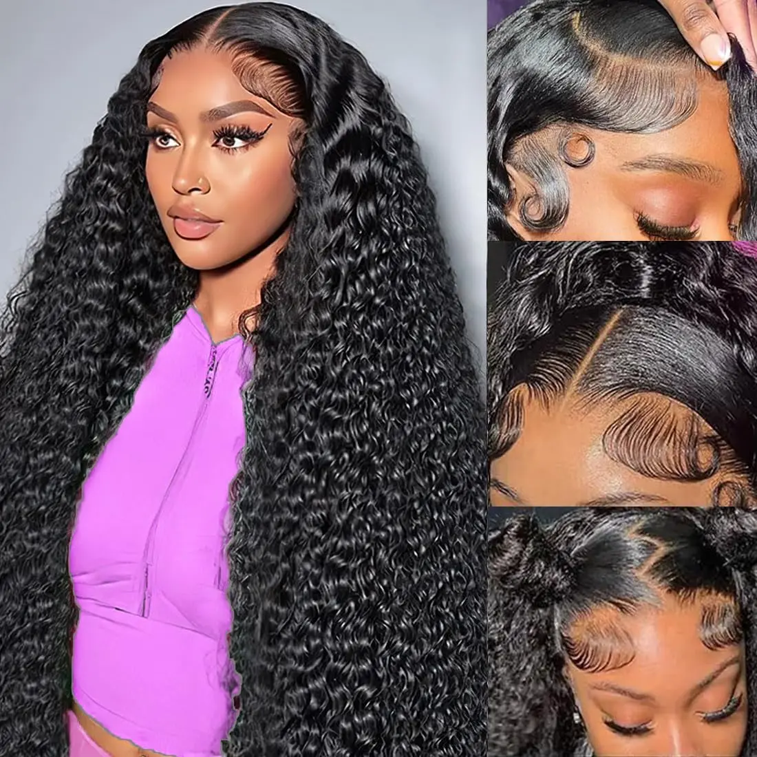 Glueless Wigs Human Hair Pre Plucked Pre Cut 5x5 Hd Lace Closure Wear and Go Deep Wave Curly Lace Front Wigs for Black Women Wet and Wavy Natural Hairline