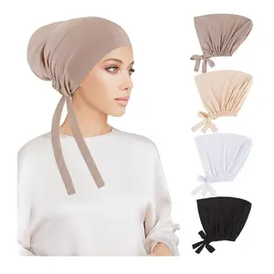 Women Hijab Undercap 4PCS  Inner Scarf Cap Turban Tie Back Comfort Fit Set