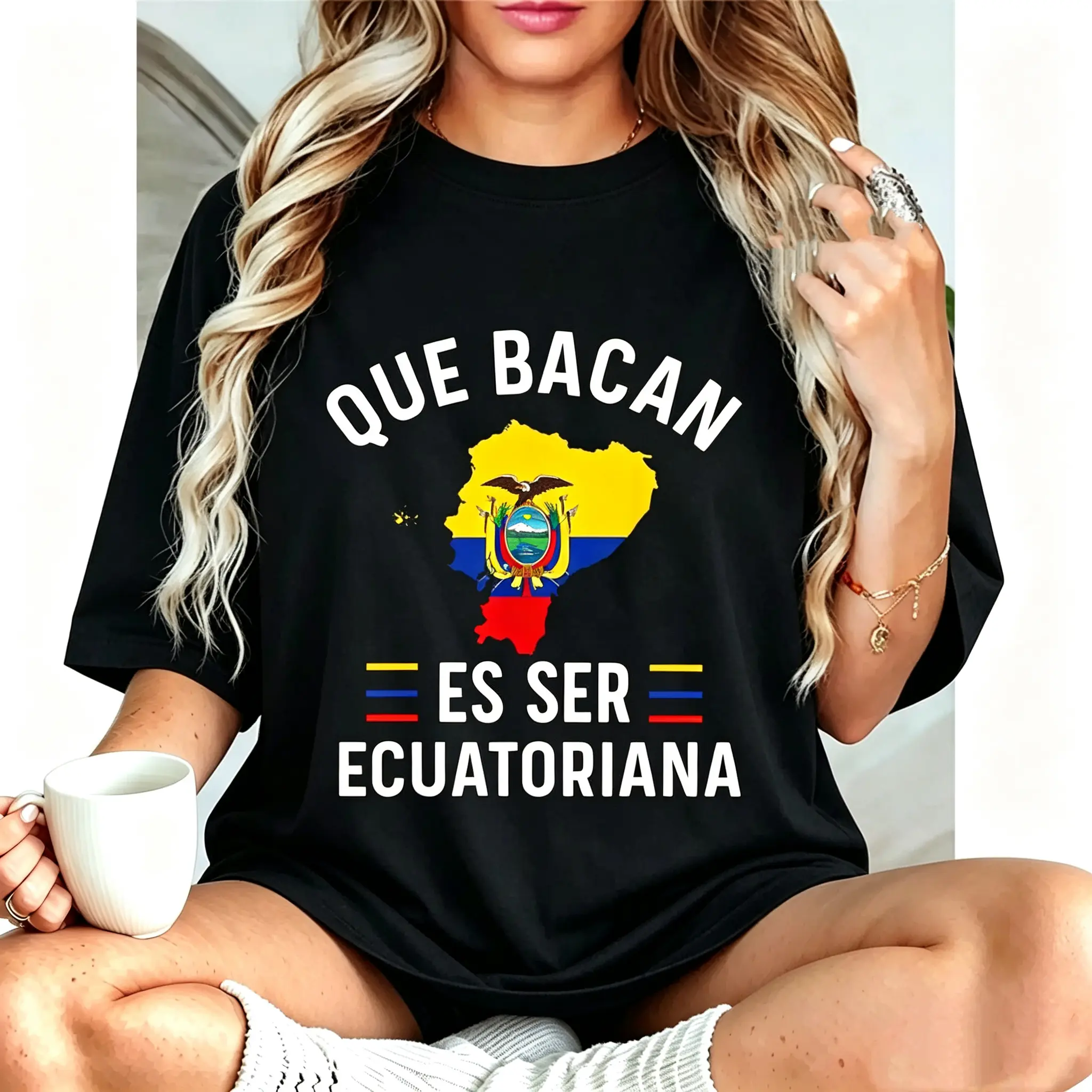 Cotton Ecuador Ecuadorian Flag T-Shirt Ecuadorian Woman Women T-Shirt