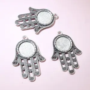 20pcs Hand Shape Pendant Blank Base Setting Tray 12mm Inner Size Antique Silver Plated DIY Jewelry Making Accessories Findings