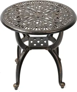 Cast  Side Table,Decorative Outdoor End Table, Ornate Floral  (Round, Copper)